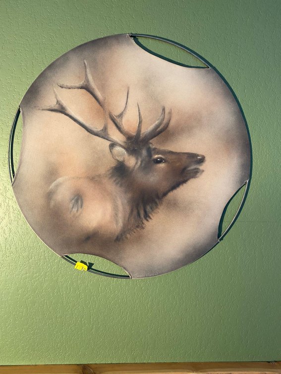 (A1-SPRUCE)  CIRCLE 27" WALL HANGING FABRIC STRETCHED CANVAS OF A ELK
