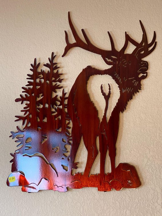(A1-SPRUCE) METAL WALL HANGING CUTOUT ELK 28"X30"
