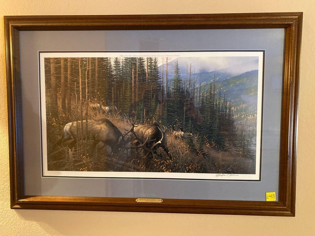  (A1-TAMARACK) ATHABASCA RIVER BATTLE ELK PRINT MICHAEL SIEVE 333/850 38"X26"