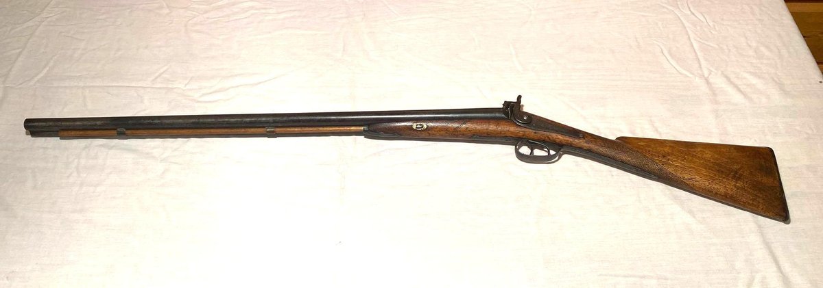 (A2) SIDE BY SIDE BLACK POWER SHOTGUN, DAMASCUS TWIST BARRELS, UNKNOWN CALIBER  