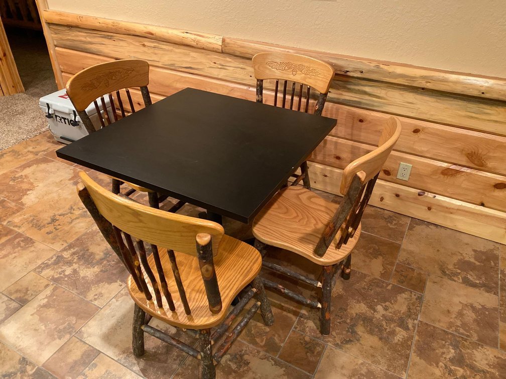  (A1-MANAGER) BLACK SQUARE TABLE 35.5" SQUARE 29" TALL W/ (4) CHAIRS 