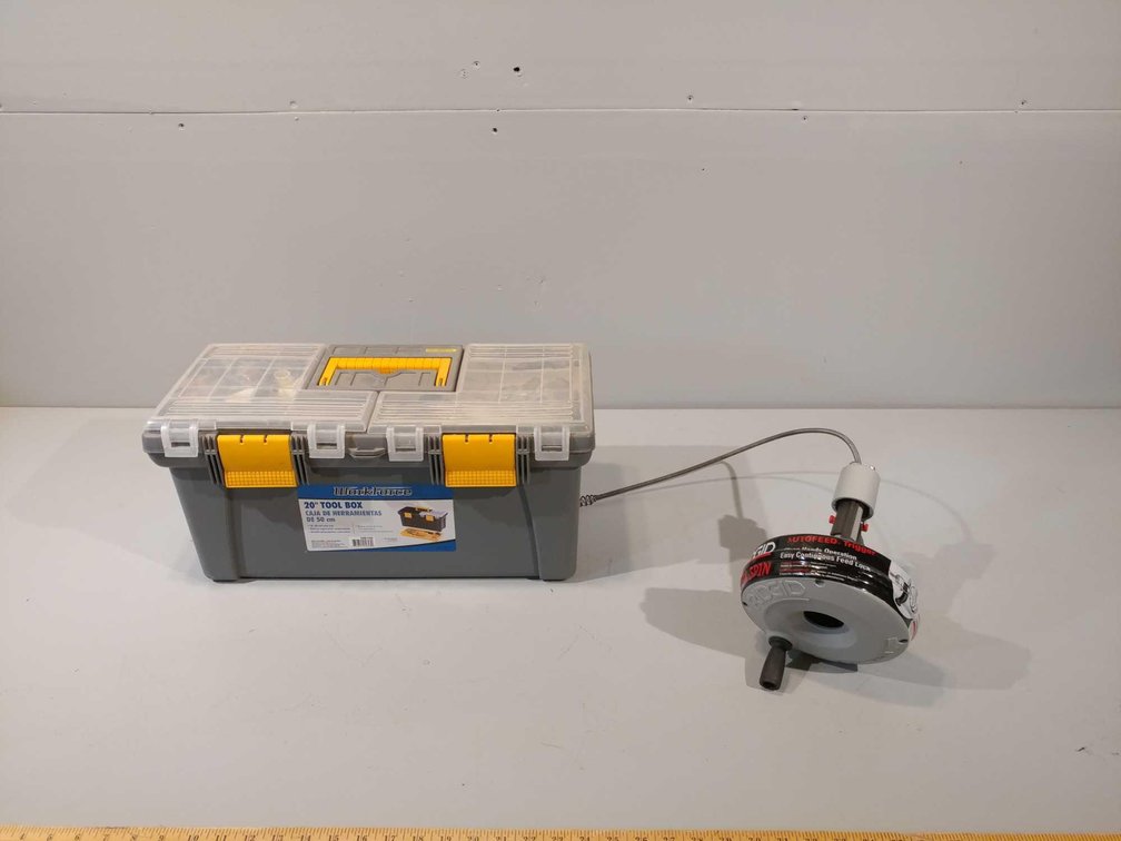 ASSORTMENT OF PLUMBING TOOLS AND A KWIK-SPIN DRAIN SNAKE