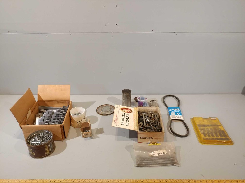 STAPLES FOR STAPLE GUN, ASSORTMENT OF SCREWS, NAILS, AND OTHER MISC HARDWARE