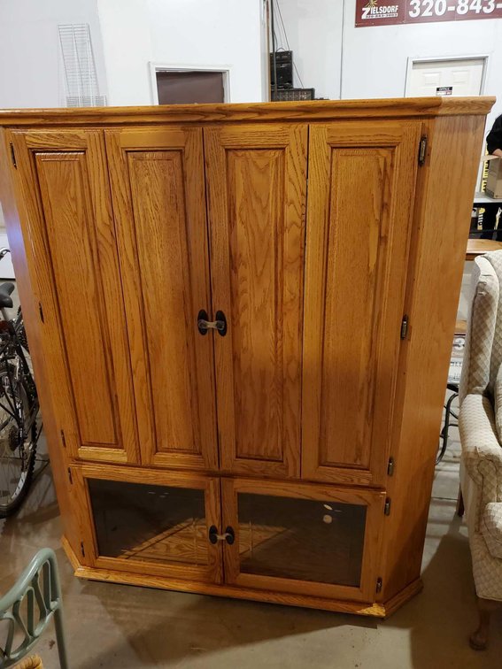 WOODEN CORNER TV CABINET (54"W X 62"H X 29"D)