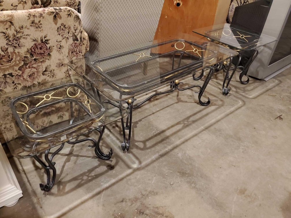 GLASS TOP COFFEE TABLE AND (2) GLASS TOP END TABLES