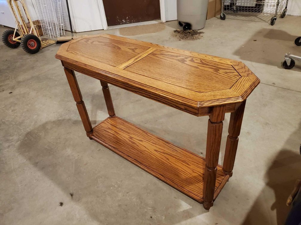 WOODEN SIDE TABLE (43"W X 27"H X 13"D)