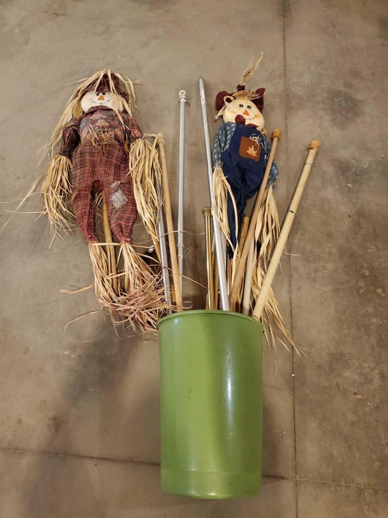 ASSORTMENT OF CURTAIN RODS, FALL DECOR, AND WASTE BASKET