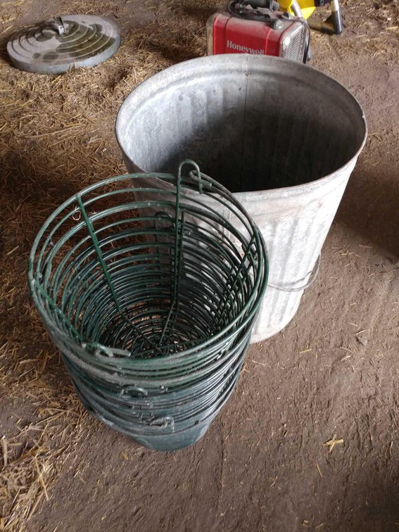 (I-83C) GOLF BALL BASKETS AND VINTAGE TRASH CAN