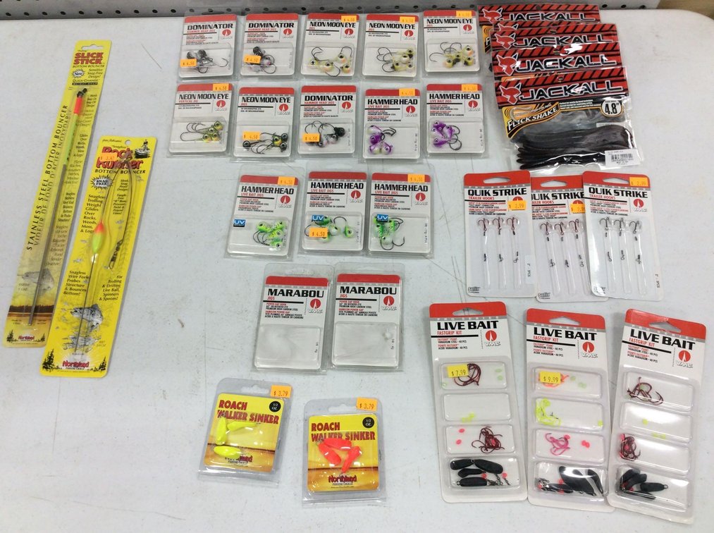 ASSORTMENT OF PLASTICS, HOOKS, JIGS, & OTHER
