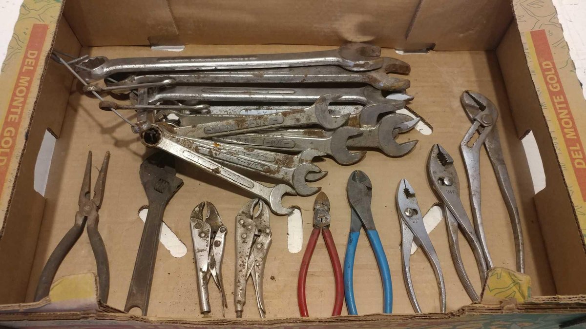 STANDARD WRENCH SET (1 1/4 - 7/16), PLIERS, CRESCENT WRENCH, AND VISE GRIPS