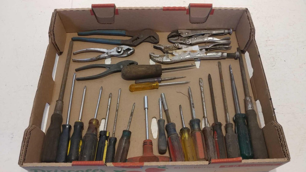 PHILLIPS & FLAT SCREWDRIVERS, VISE GRIPS, PLIERS, NUT DRIVERS, AND MISC