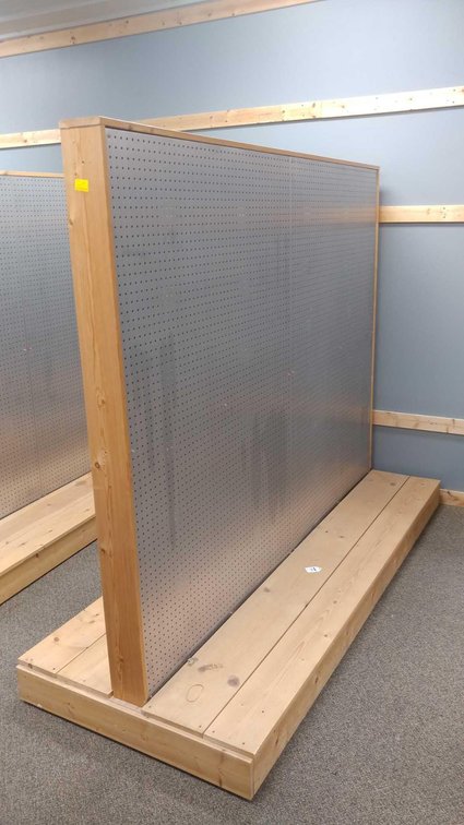 ROLLING PEGBOARD SHELF, WOODEN FRAME W/STEEL SIDES (95"Wx76"Hx38"D)