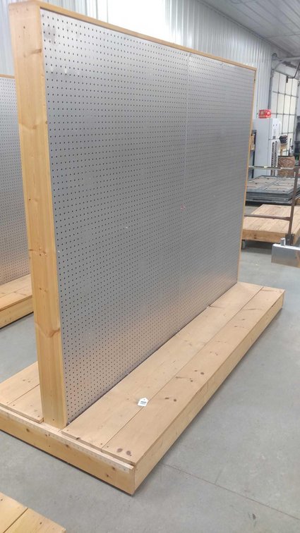 ROLLING PEGBOARD SHELF, WOODEN FRAME W/STEEL SIDES (95"Wx76"Hx38"D)