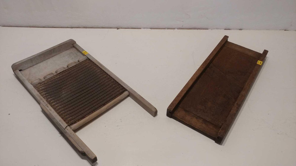 ANTIQUE VEGETABLE CUTTER AND WASHBOARD 