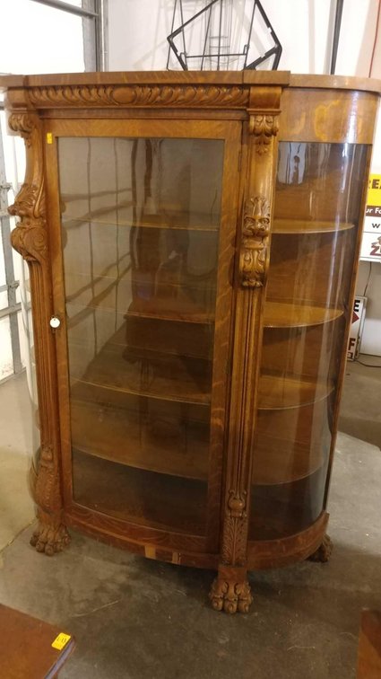 M. BURG & SONS-ST PAUL, MN ANTIQUE CLAW FOOT WOODEN HUTCH W/GLASS DOORS