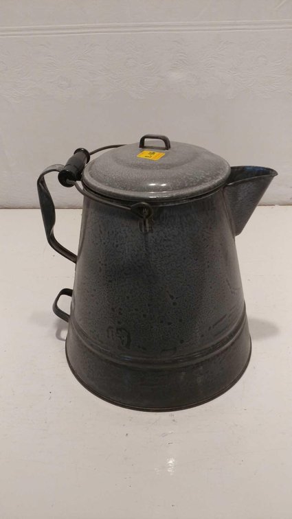 GREY SWIRL ENAMELWARE COFFEEPOT W/LID