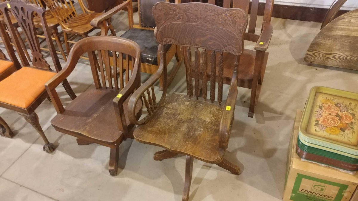 (2) WOODEN SWIVEL CHAIRS 