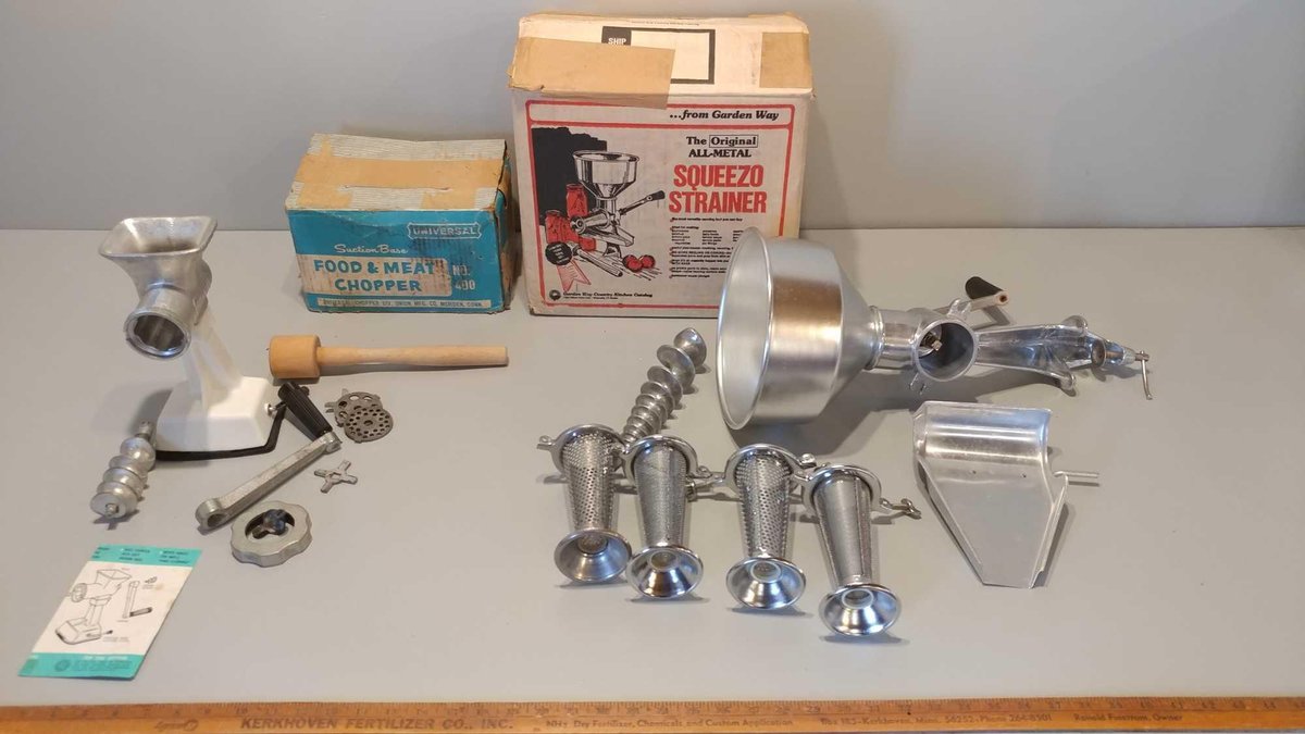 THE ORIGINAL SQUEEZO STRAINER and SUCTION BASE FOOT & MEAT CHOPPER