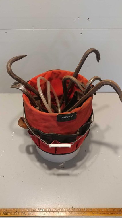 ASSORTMENT OF PRY BARS and CRAFTSMAN 5 GALLON BUCKET BELT