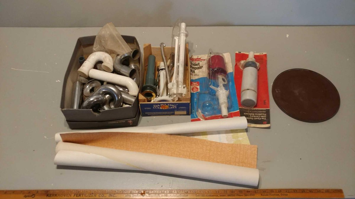 ASSORTMENT OF PLUMBING PIPES, PARTS & FIXTURES and (2) ROLLS OF WALLPAPER 