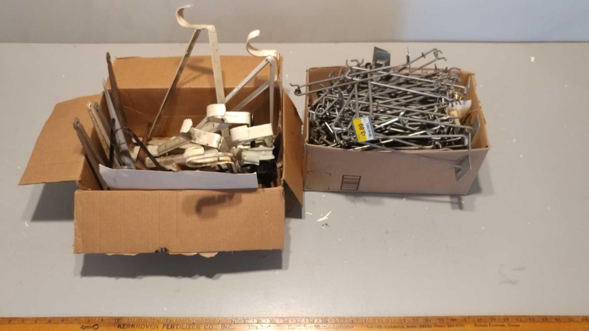 LARGE ASSORTMENT OF HANGAR BRACKETS (VARIOUS SIZES) and SHELVING BRACKETS