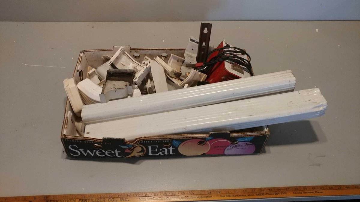 VINTAGE SCHAUER BATTERY CHARGER (6 & 12 V @ 4 AMPS) and ASSORTMENT OF DOWNSPOUT PIECES & ELBOWS