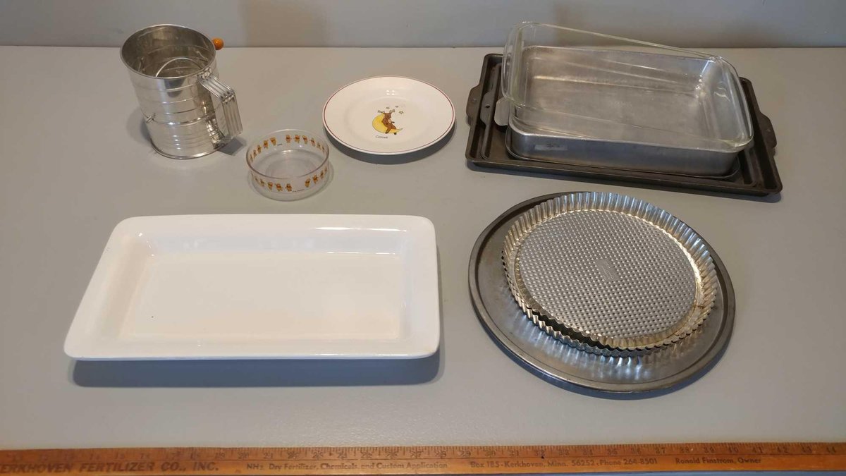 BAKING SHEETS and CASSEROLE PANS and ASSORTED KITCHENWARE