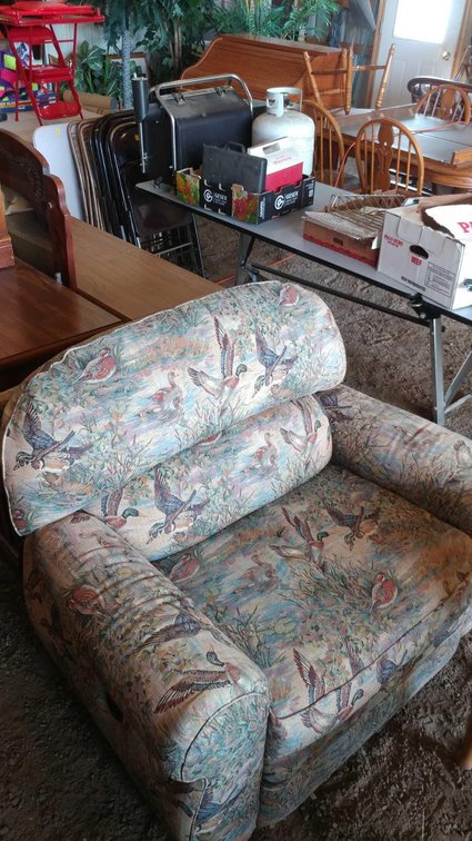 ECLECTIC DUCK-THEMED SOFA CHAIR (48" x 40" x 23")