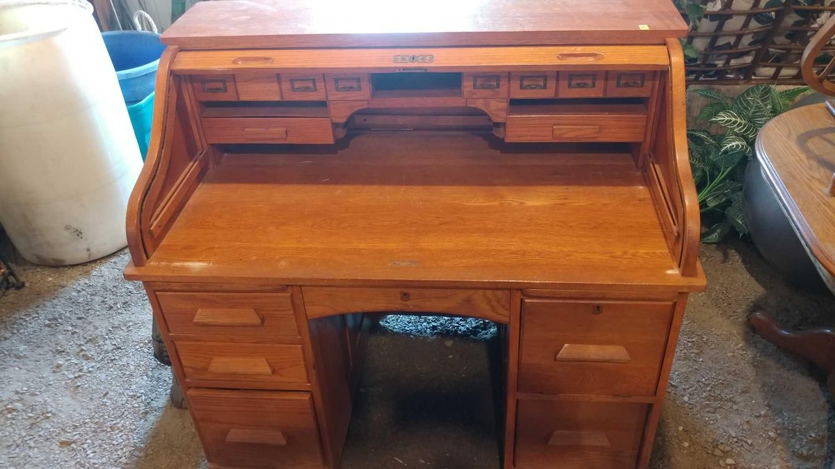 VINTAGE ROLL-TOP WRITING DESK