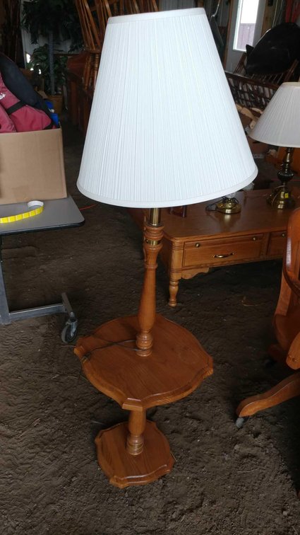WOODEN FLOOR LAMP (H 58") and WICKER PLANT STAND w/METAL BASE (H 39")