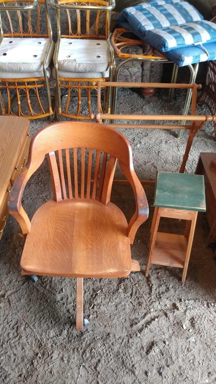 WOODEN TOWEL RACK (H 32") and WOODEN PLANT STAND (H 24") and WOODEN SWIVEL CHAIR w/ROLLERS
