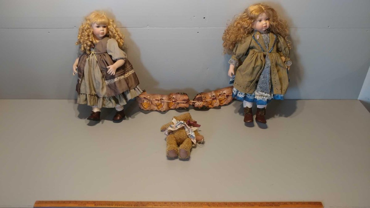 (2) DOLLS and TEDDY BEAR