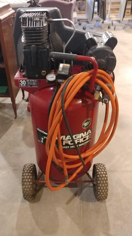 COLEMAN POWERMATE 110 VOLT AIR COMPRESSOR AND HOSE  (ITEM AT ZIELSDORF AUCTIONS)