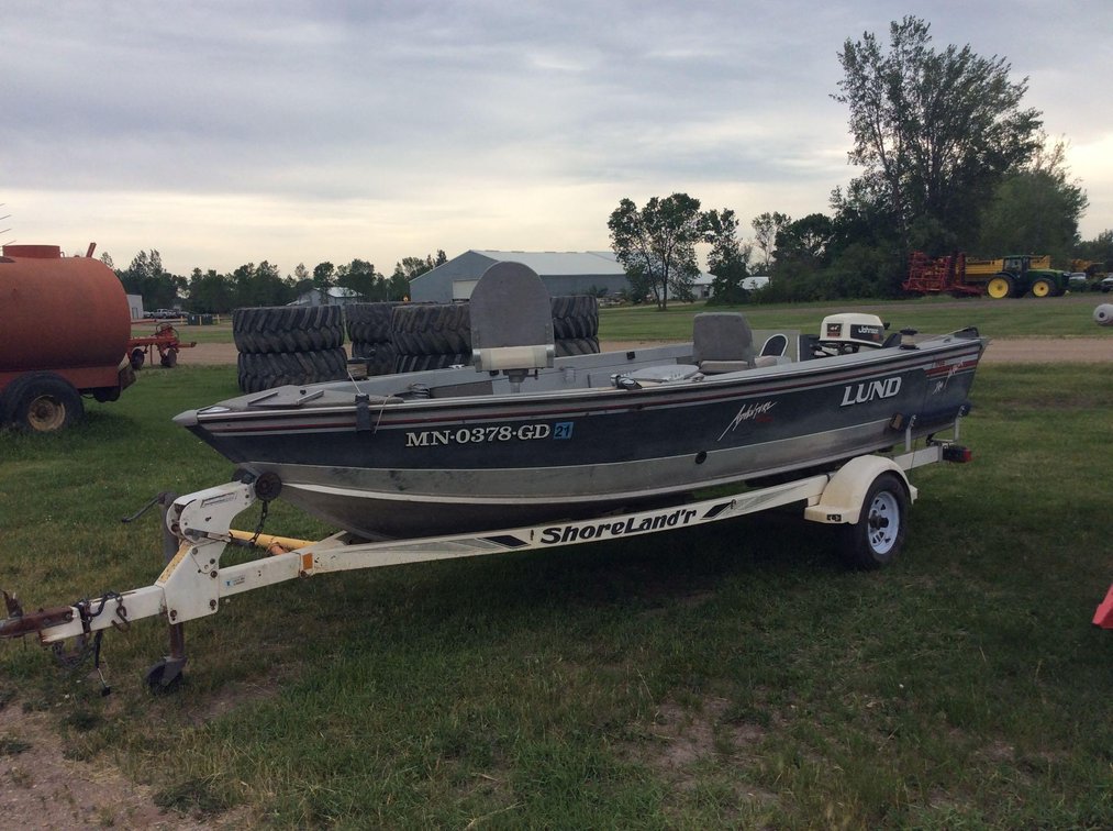 1993 LUND PRO ANGLER 16' BOAT JOHNSON TILLER 50 HP 2 STROKE MIXED GAS, SHORELANDER TRAILER, RUNS AS 