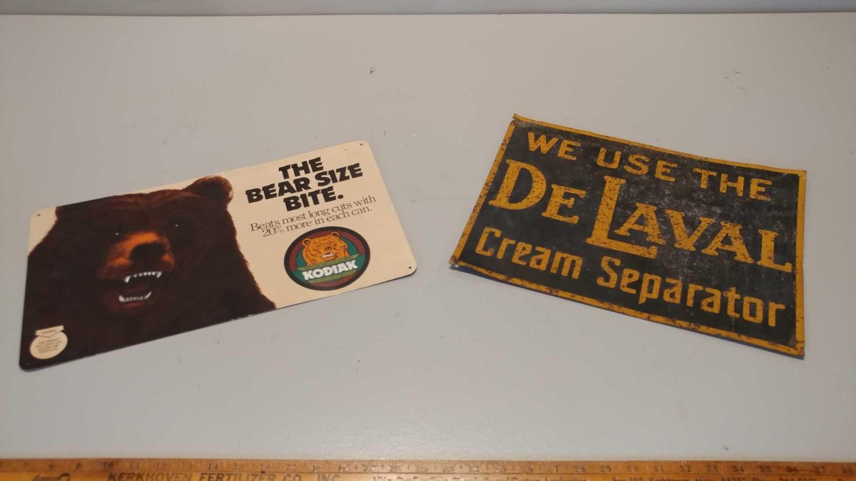 VINTAGE KODIAK CHEWING TOBACCO METAL SIGN and VINTAGE DeLAVAL CREAM SEPARATOR METAL SIGN
