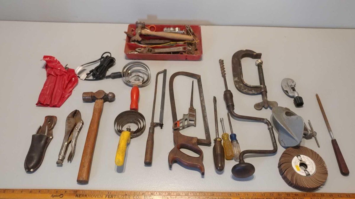 SANDING DISC and COIL BRUSHES and MANUAL DRILL and MISC TOOLS