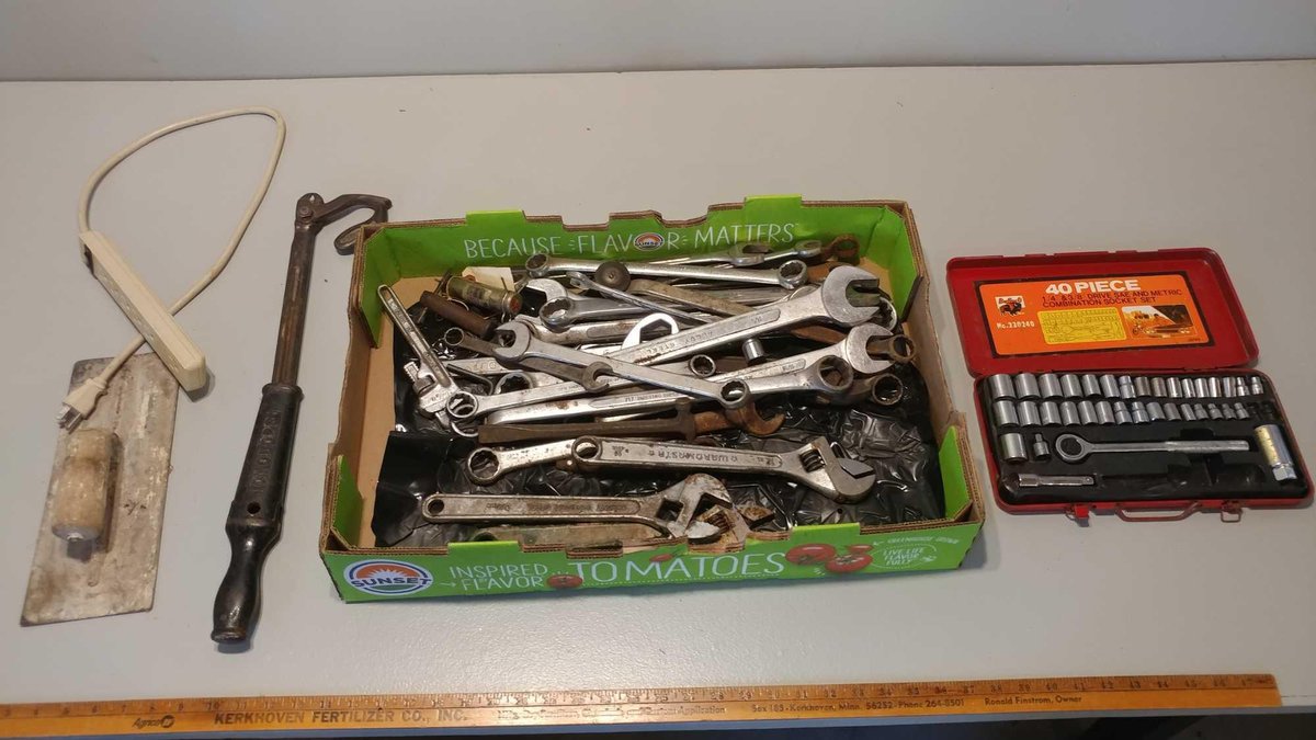 SLIDE HAMMER NAIL PULLER and SOCKET SET and ASSORTMENT OF WRENCHES