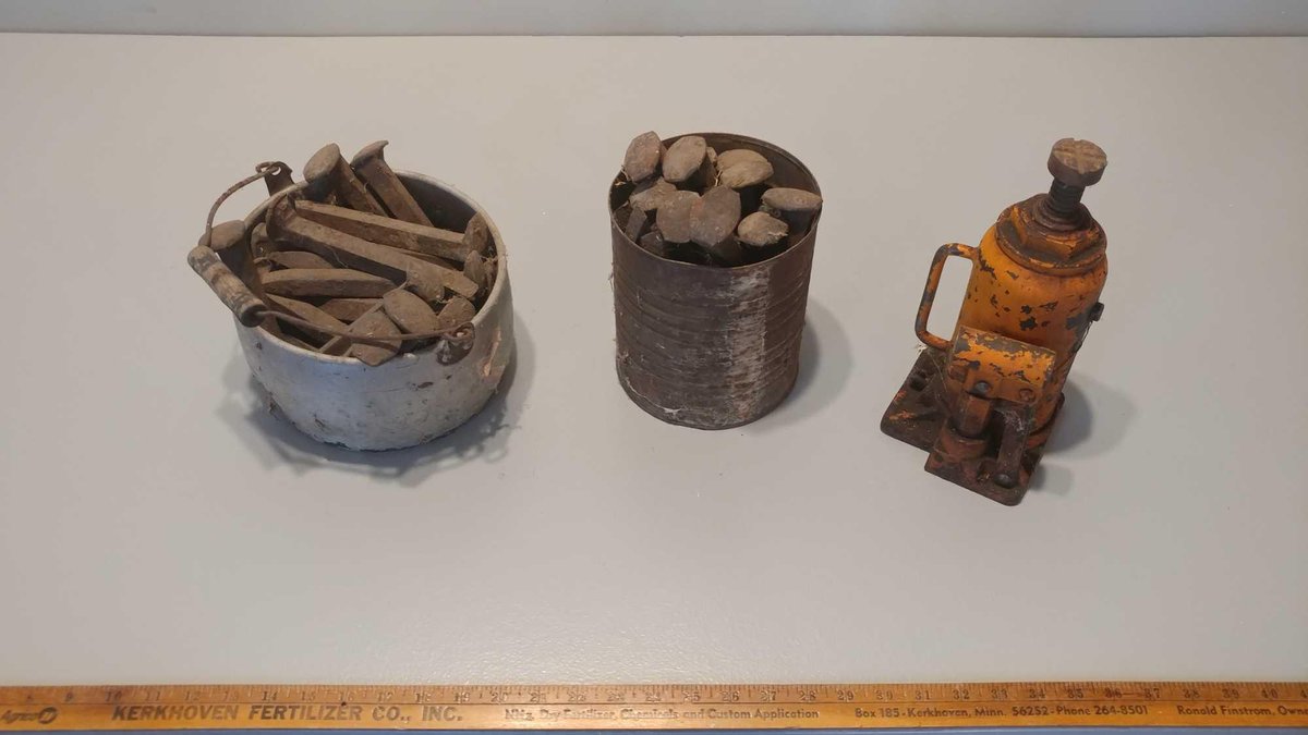 ASSORTMENT OF RAILROAD SPIKES and BOTTLE JACK