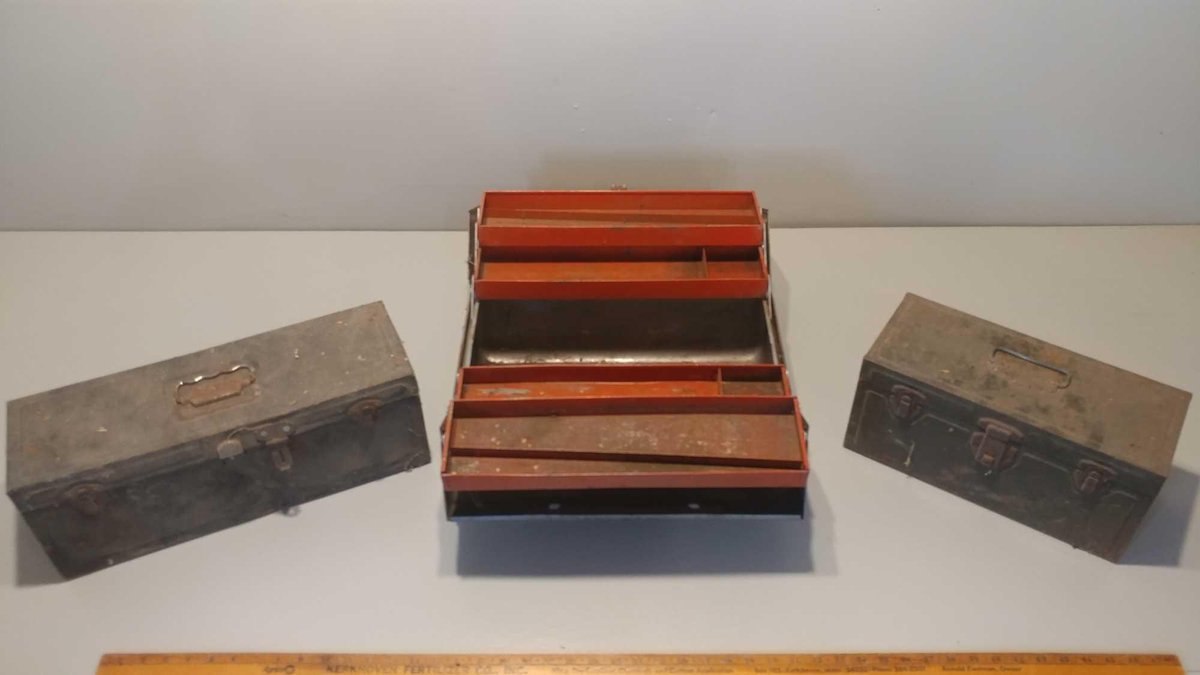 (3) VINTAGE METAL TOOL BOXES
