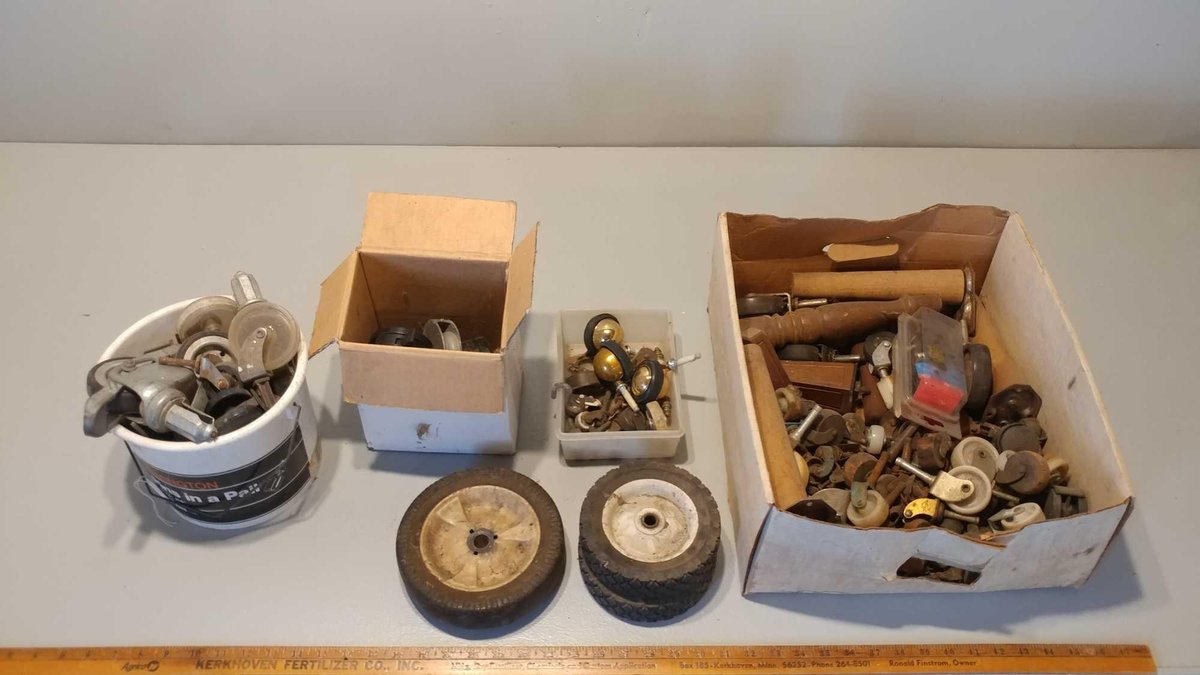 LARGE ASSORTMENT OF CASTER WHEELS, (3) LAWN MOWER WHEELS