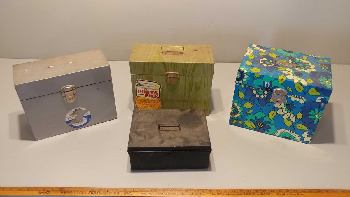 (4) VINTAGE TIN STORAGE BOXES