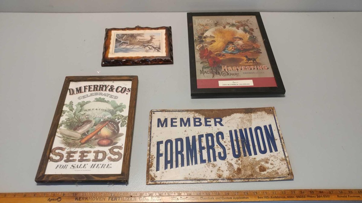 1884 MCCORMICK CALENDAR FRAMED, D.M. FERRY & CO SEEDS WALL HANGING & OTHERS