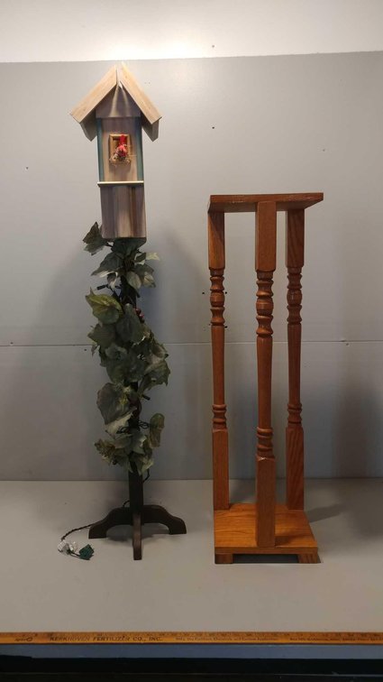 WOODEN LITE BIRD HOUSE STAND, & WOODEN PLANT STAND