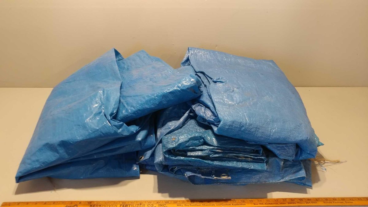 (7) ASSORTMENT OF SIZES BLUE PLASTIC TARPS