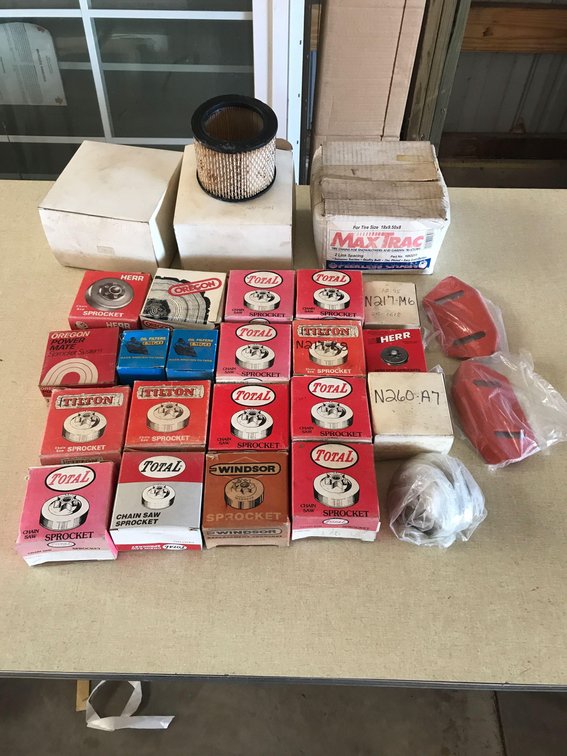 ASSORTMENT OF HERR,OREGON, TILTON, WINDSOR, & TOTAL CHAIN SAW PARTS
