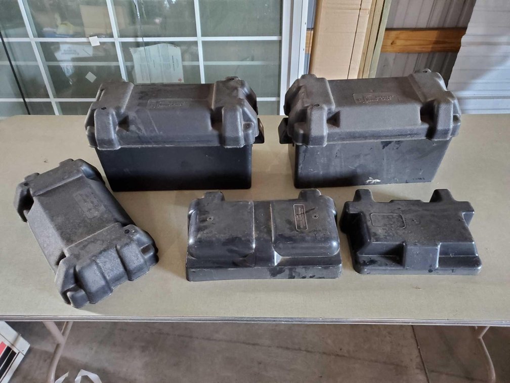 (2) MARINE BATTERY BOXES & (3) TOPS FOR THEM