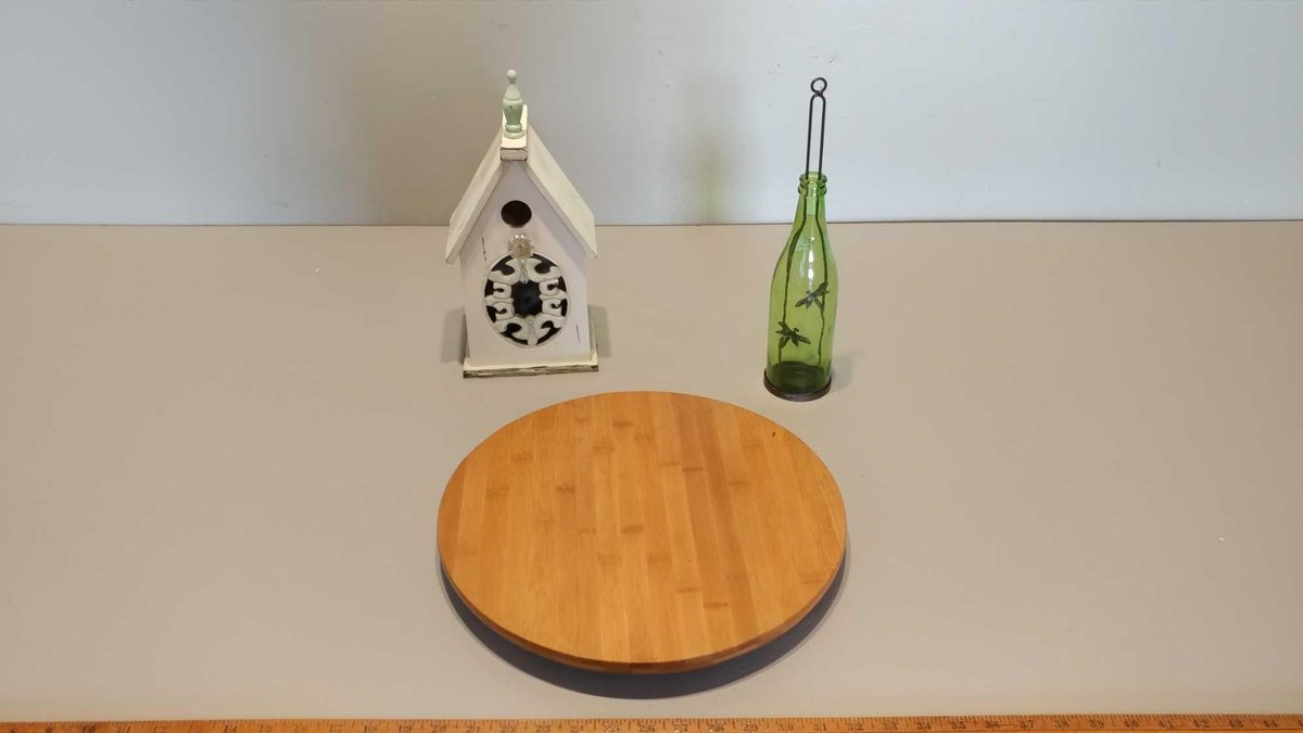 WOOD LAZY SUSAN, & CHURCH BIRD HOUSE