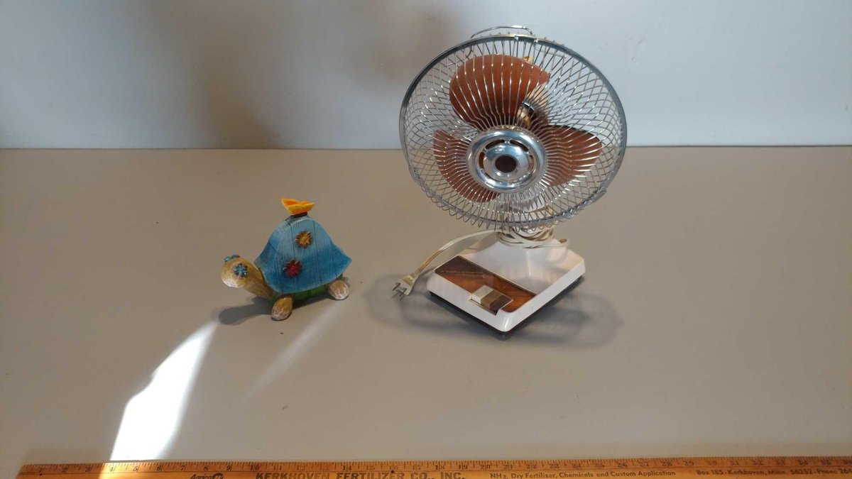 9" OSCULATING FAN & DECORATIVE TURTLE