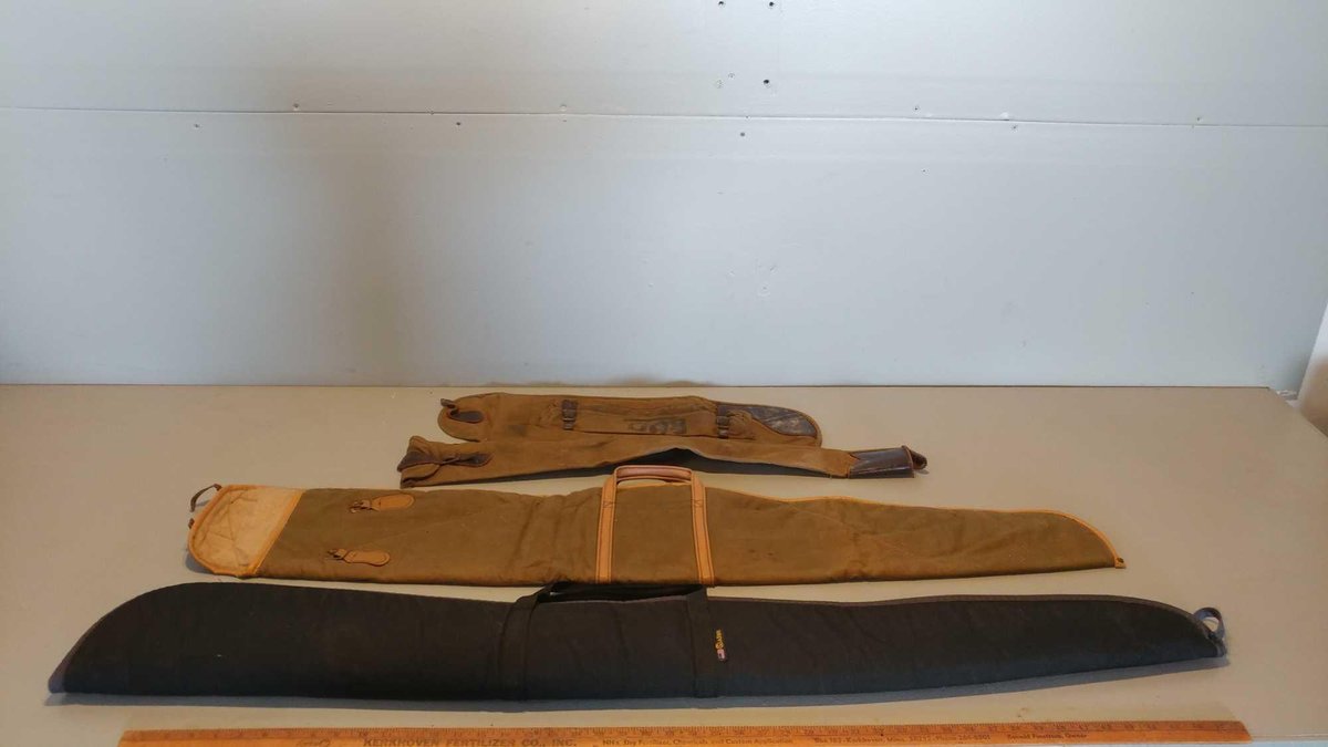 (I-17) (2) SLEEVE BROWN GUN CASES, & ALLEN BLACK FULL ZIP PADDED GUN CASE, (ITEMS AT ZIELSDORF AUCTI