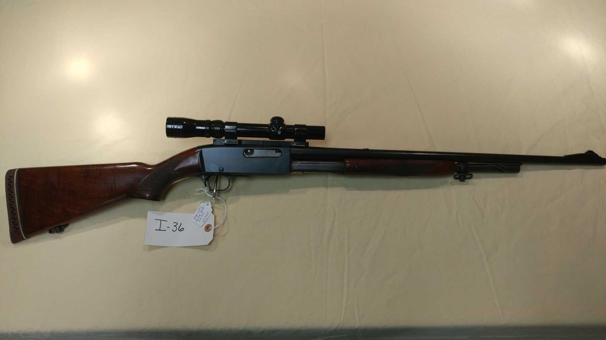 (I-36) REMINGTON MODEL 141B " THE GAME MASTER" , 35 CAL REM, PUMP, SN# 64222, W/ REDFIELD 1 3/4-5X S